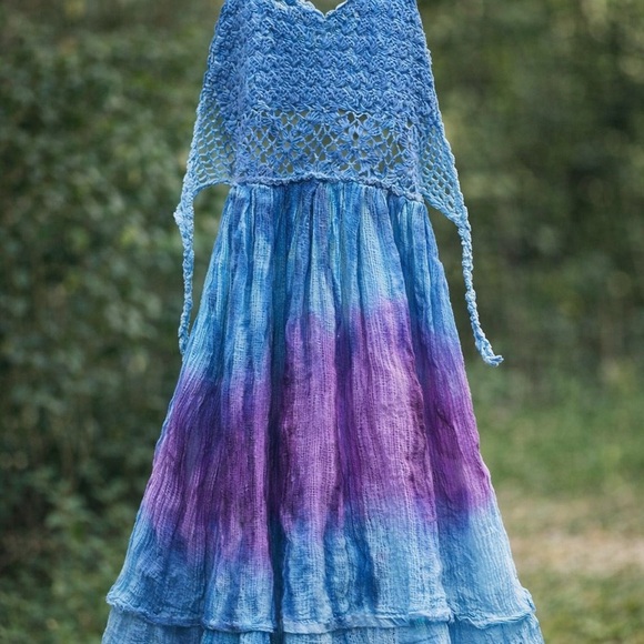 Blue Crochet Kids Casual Dress - Picture 2 of 8